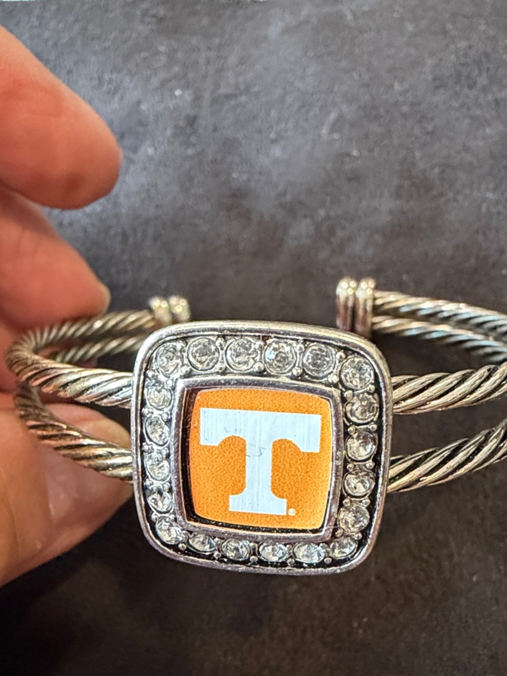 University of Tennessee Orange 'T' Cable Cuff Bracelet with Crystal Accent